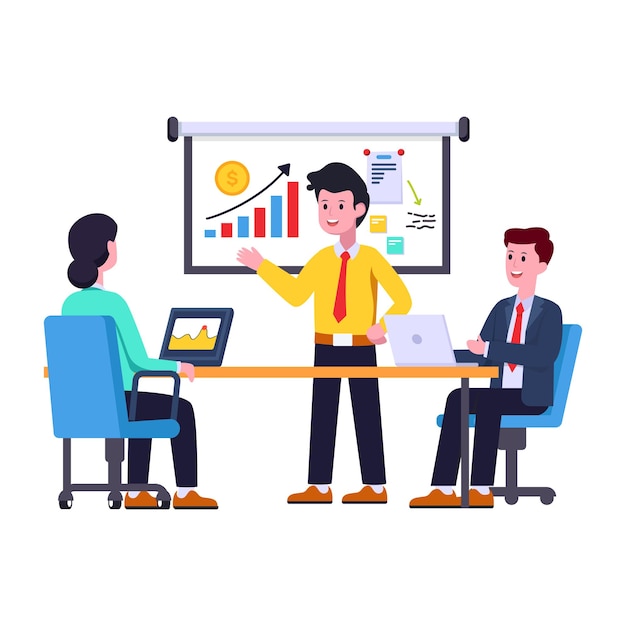 Persons discussing work process flat illustration of business planning