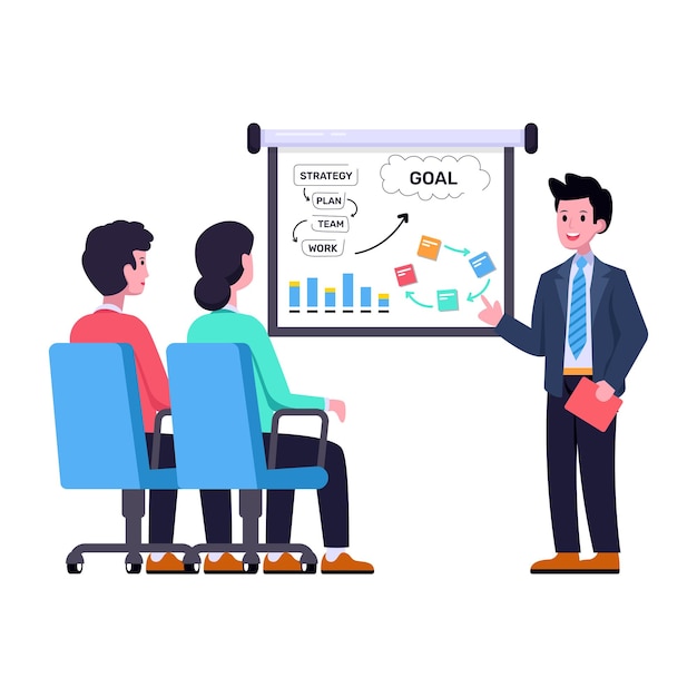 Persons discussing work process flat illustration of business planning