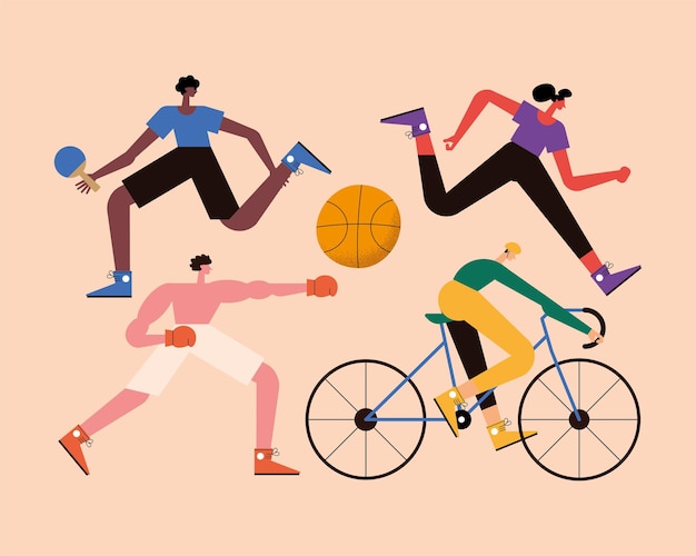 Vector persons group practicing sports