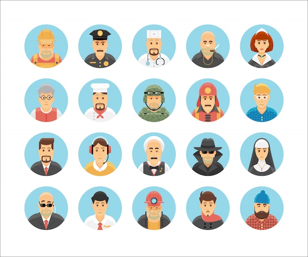 Vector persons icons collection. icons set illustrating people occupations, lifestyles, nations and cultures.