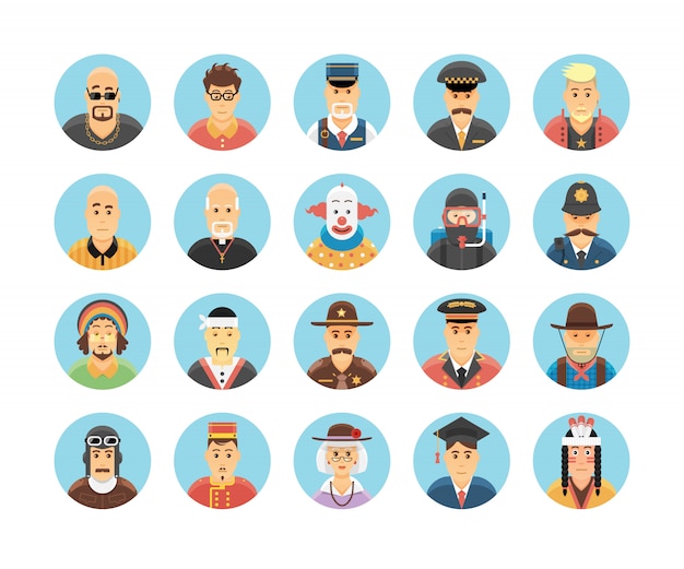 Persons icons collection. icons set illustrating people occupations, lifestyles, nations and cultures.