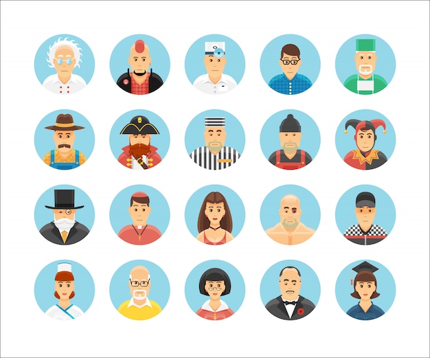 Collezione di icone di persone. set di icone che illustrano le occupazioni delle persone, gli stili di vita, le nazioni e le culture.
