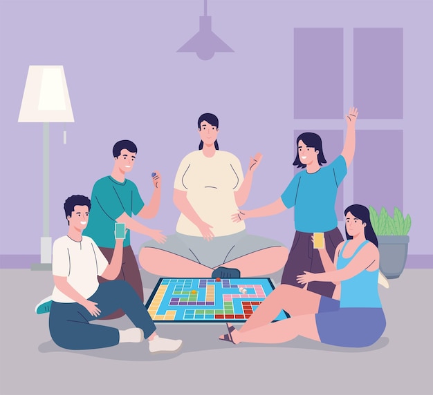 Vector persons playing parcheesi