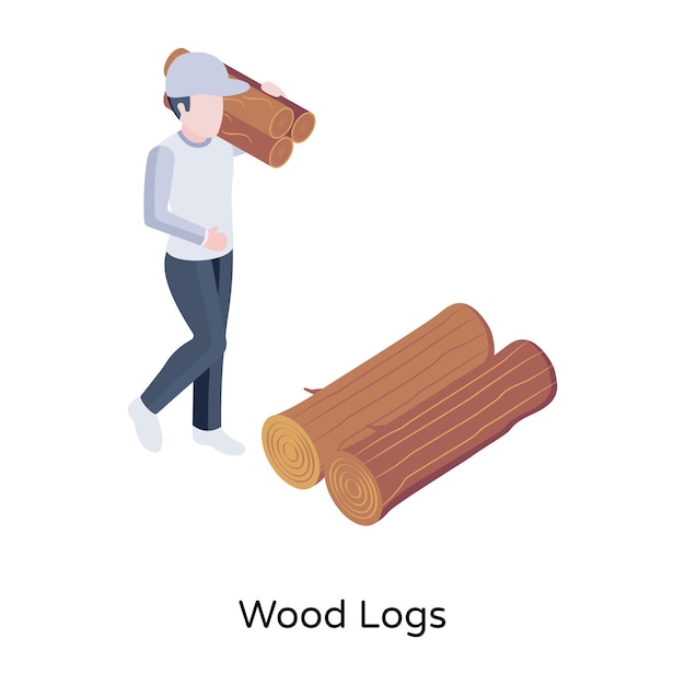 Vector persoon die hout snijdt met bijl conceptueel icoon van houtsnijden