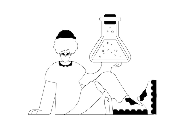Vector persoon met een chemische karaf leerpunt dim en witte lijn ambacht trendy stijl vector illustratie