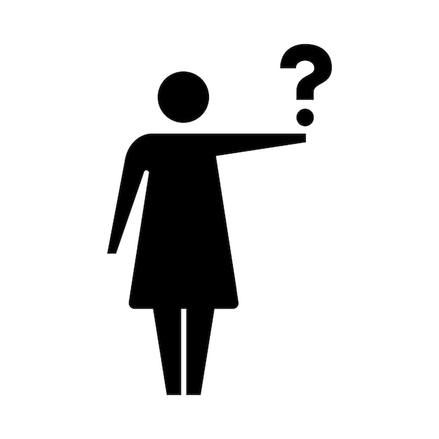 Persoon met vraagteken icoon vrouwelijk vector teken voor faq hulp vragen en klantenservice symbool