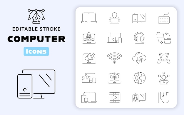 Persoonlijke computer Vector Outline Icon Set