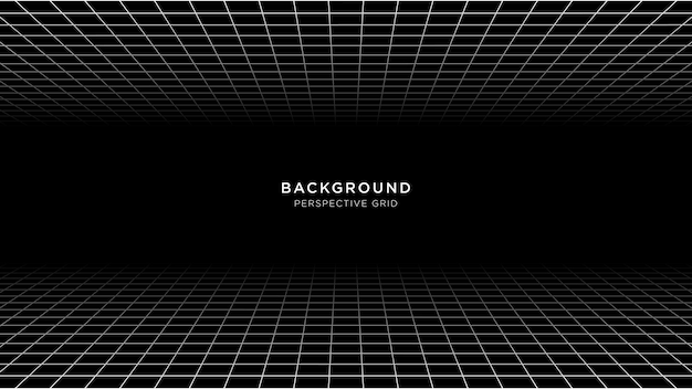 Perspectief raster achtergrond 4K vector wireframe futuristisch in zwart-wit kleuren