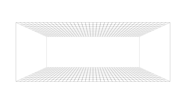 Perspectief raster achtergrond. rechthoek wireframe kamer of doos. ontwerpelement. vector.