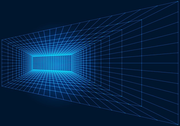 Перспективная сетка внутренней структуры помещения каркас конструкции векторная иллюстрация
