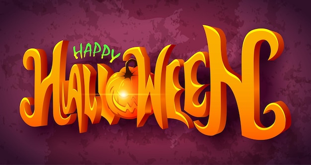 Perspective Happy Halloween Text Design, Illustration Vector