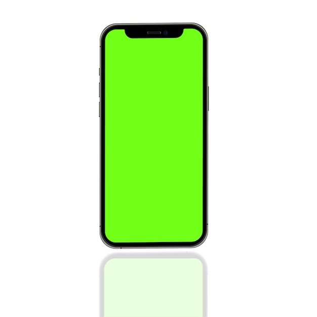 Vector perspective smartphones mock up front sides with green screen on white background. modern frame less