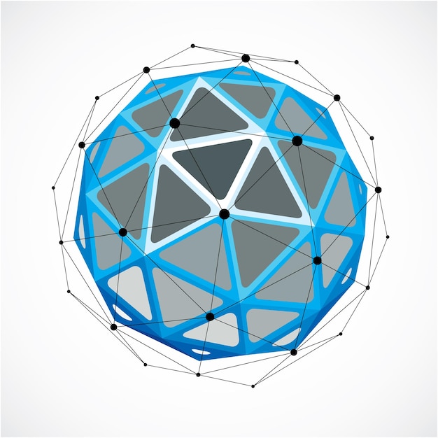 Forma della tecnologia prospettica con linee nere e punti collegati, oggetto wireframe poligonale. elemento astratto sfaccettato isolato su bianco da utilizzare come struttura di design sul tema della tecnologia della comunicazione