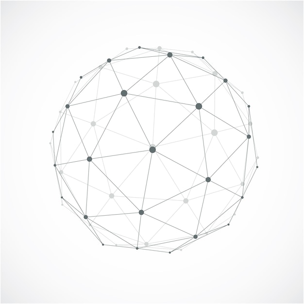 Perspective technology shape with gray lines connected, polygonal wireframe object with transparency effect. Abstract faceted element for use as design structure on communication technology theme