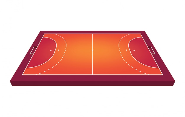 Vector perspective view field for handball. orange outline of lines handball field  illustration.