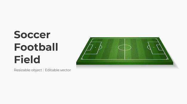 Vista prospettica di un campo da calcio in un'illustrazione vettoriale realistica