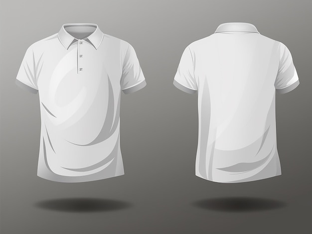 Vector perspectives of a white polo shirt front and back views illustrated