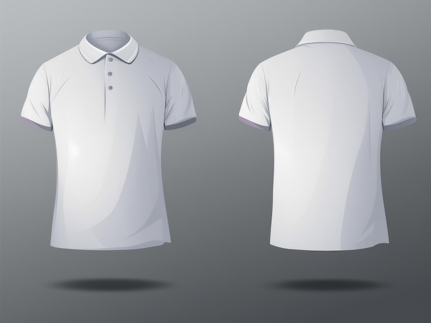 Vector perspectives of a white polo shirt front and back views illustrated