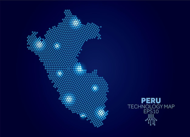 Mappa della tecnologia punteggiata del perù concetto moderno di comunicazione dei dati