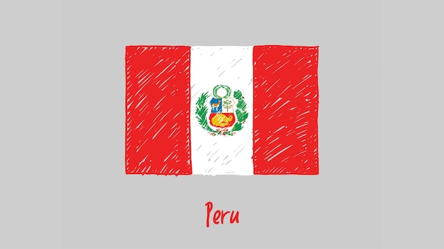 Peru Flag Colored Pencil or Marker Sketch Vector