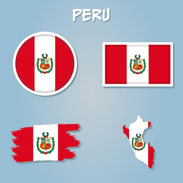 Peru flag inside the Peruvian map borders vector illustration