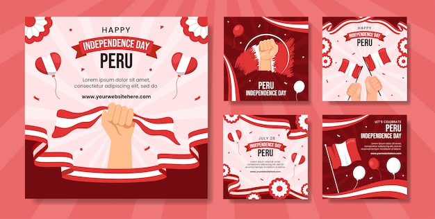 Peru Independence Day Social Media Post Illustration Flat Cartoon Hand Drawn Templates Background