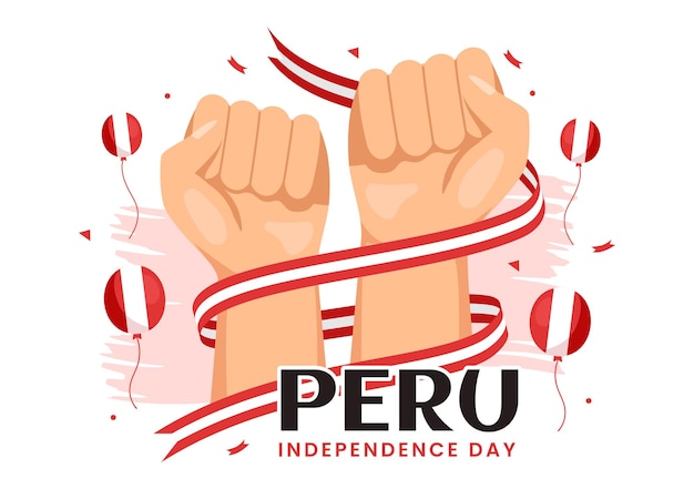 Векторная иллюстрация Дня независимости Перу с развевающимся флагом в национальных праздничных рисованных шаблонах