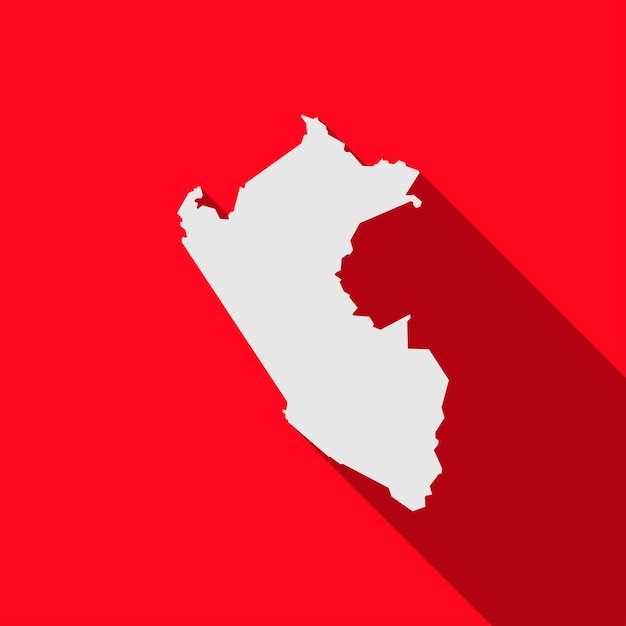 Peru map on red background with long shadow