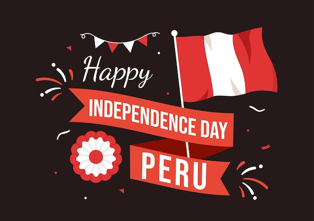 Peru Onafhankelijkheidsdag vectorillustratie met zwaaiende vlag in nationale feestdag Handgetekende sjablonen