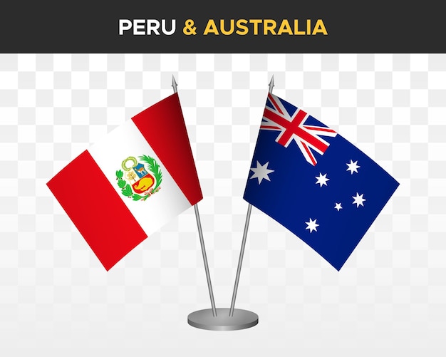 Peru vs Australia desk flags mockup isolated 3d vector illustration table flag