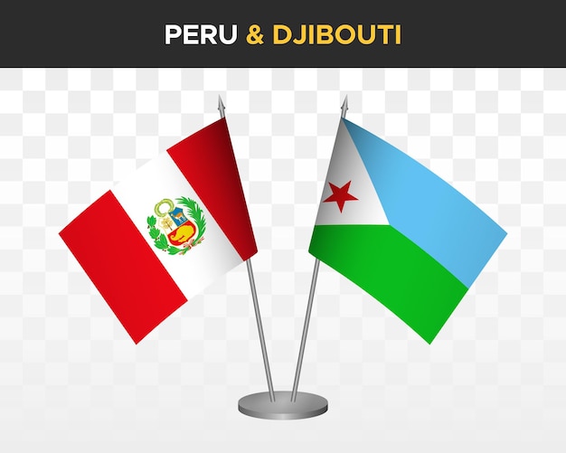 Peru vs Djibouti desk flags mockup isolated 3d vector illustration table flag