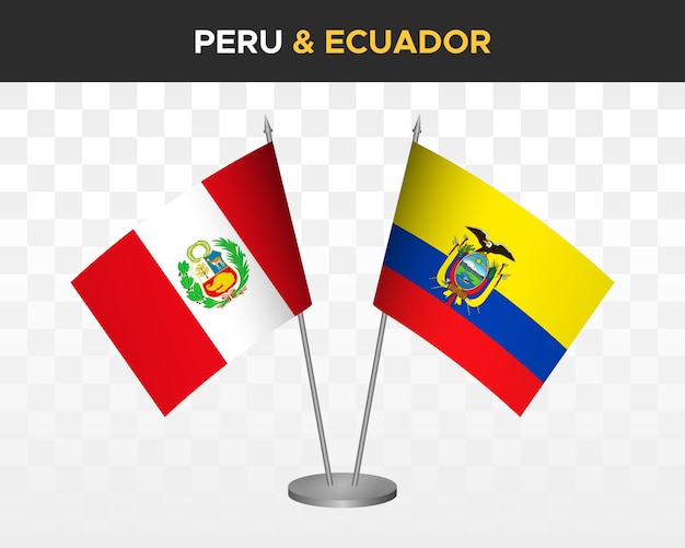 Peru vs Ecuador desk flags mockup isolated 3d vector illustration table flag