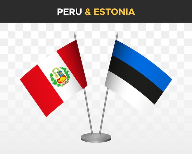 Peru vs Estland bureau vlaggen mockup geïsoleerde 3d vector illustratie tabel vlag