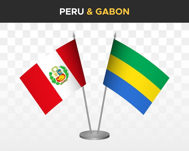Peru vs Gabon bureau vlaggen mockup geïsoleerde 3d vector illustratie tabel vlag