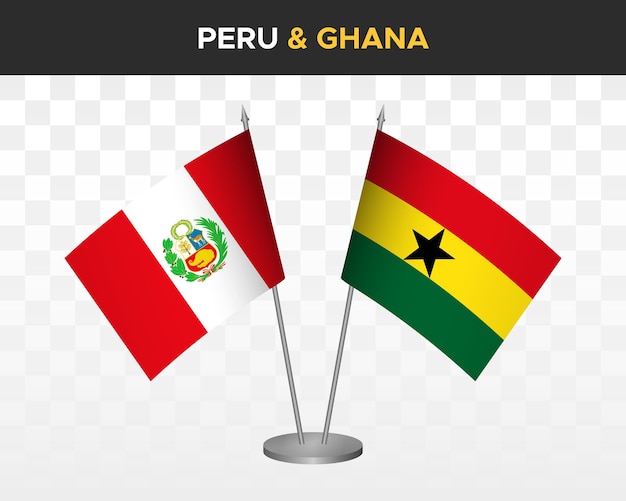 Peru vs ghana bureau vlaggen mockup geïsoleerde 3d vector illustratie tabel vlag