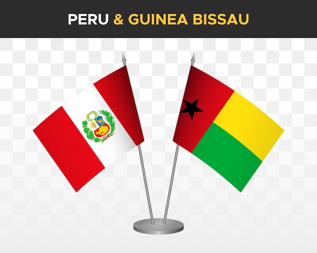 Peru vs Guinea Bissau desk flags mockup isolated 3d vector illustration table flag