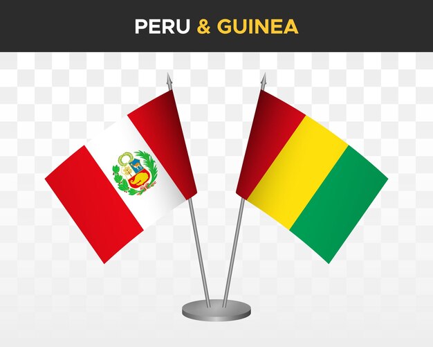 Peru vs Guinea desk flags mockup isolated 3d vector illustration table flag