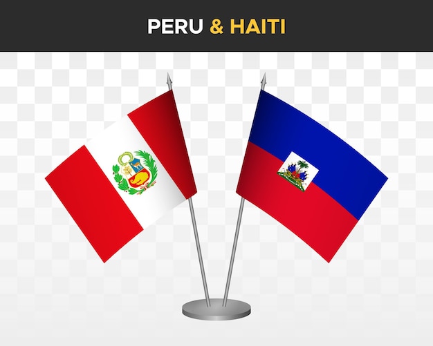 Peru vs Haiti desk flags mockup isolated 3d vector illustration table flag