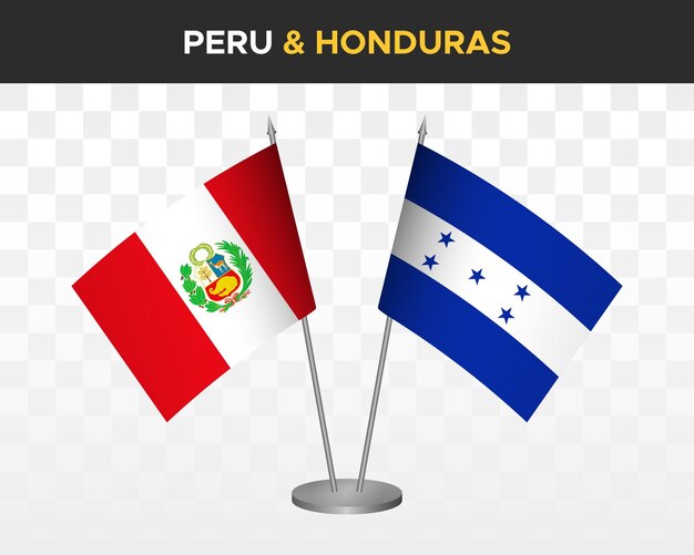 Peru vs Honduras desk flags mockup isolated 3d vector illustration table flag