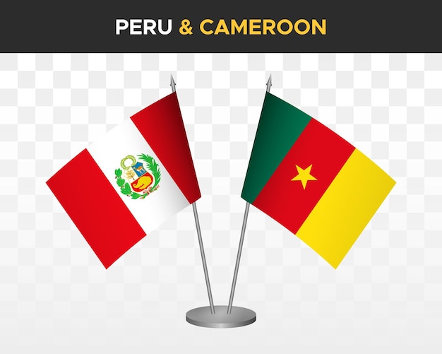 Peru vs Kameroen Bureau vlaggen mockup geïsoleerde 3d vector illustratie tabel vlag
