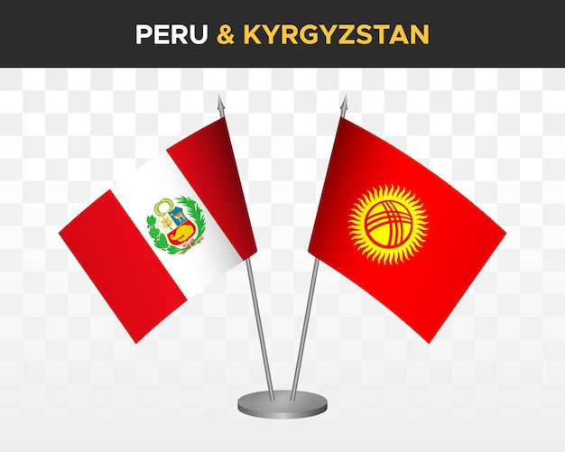 Peru vs Kirgizië Bureau vlaggen mockup geïsoleerde 3d vector illustratie tabel vlag