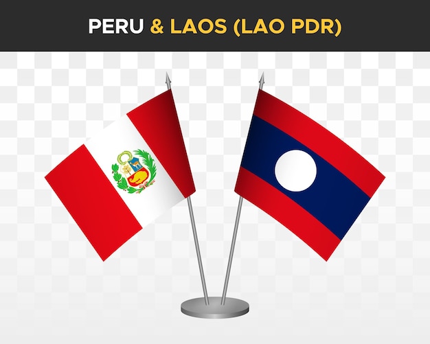 Peru vs Laos Lao PDR desk flags mockup isolated 3d vector illustration table flag