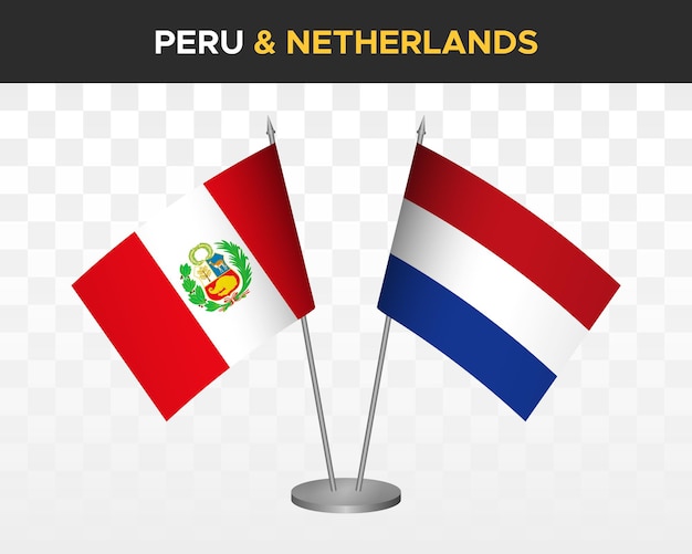 Peru vs Nederland bureau vlaggen mockup geïsoleerde 3d vector illustratie tabel vlag