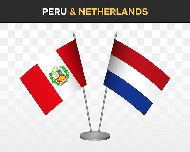 Peru vs Netherlands desk flags mockup isolated 3d vector illustration table flag
