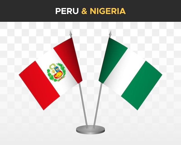 Peru vs Nigeria desk flags mockup isolated 3d vector illustration table flag