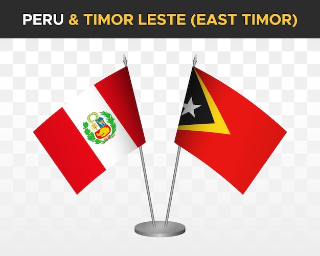 Peru vs Oost-Timor bureau vlaggen mockup geïsoleerde 3d vector illustratie tabel vlag