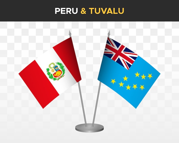 Peru vs Tuvalu desk flags mockup isolated 3d vector illustration table flag