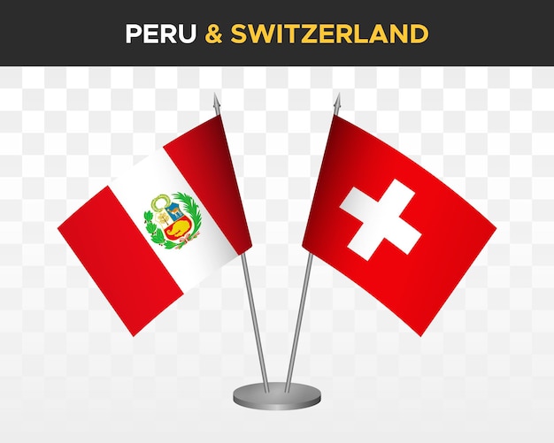 Peru vs Zwitserland bureau vlaggen mockup geïsoleerde 3d vector illustratie tabel vlag