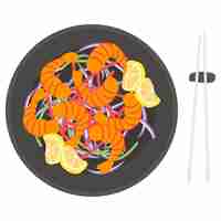 Vector peruvian ceviche with lemon and chopsticks concept cebiche or sebiche vector icon design delicious