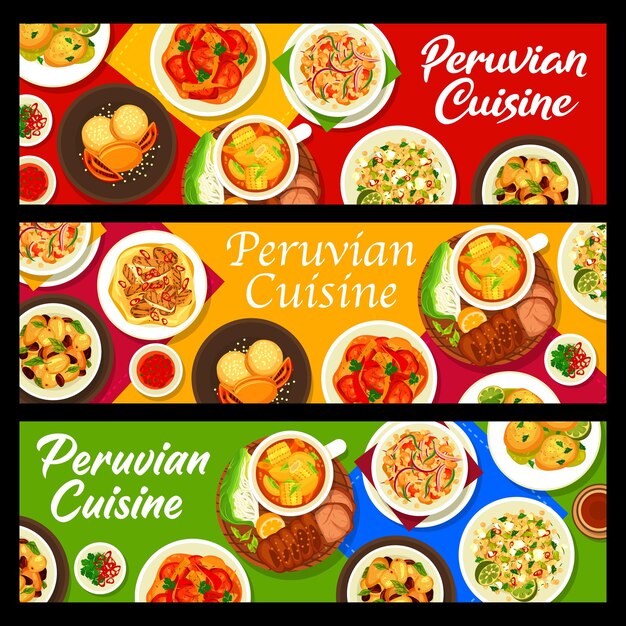 Vector peruvian cuisine cafe meals horizontal banners